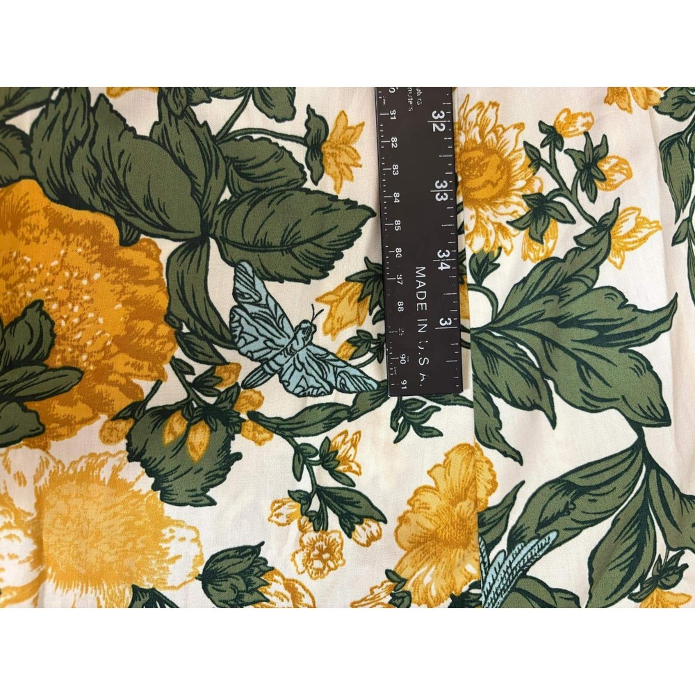 Abercrombie & Fitch Yellow Floral Butterfly Midi Dress Pockets Smocked Back M - Picture 8 of 11